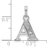 14k White Gold Letter A Pendant with Diamond Accent, Floral Design, Textured Monogram Charm