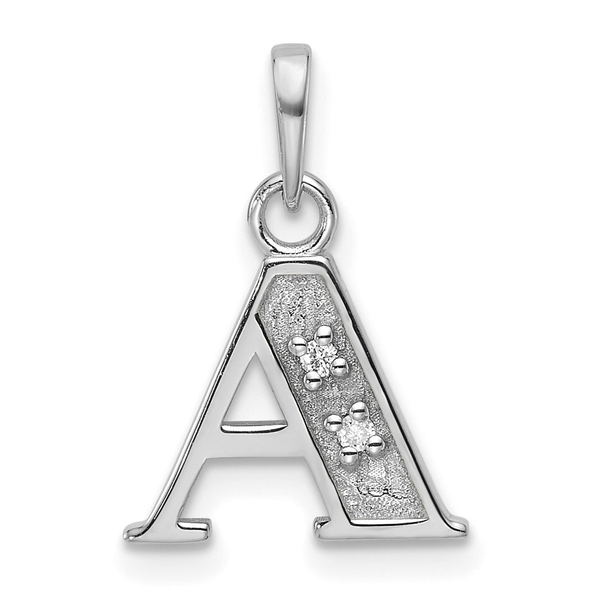 14k White Gold Letter A Pendant with Diamond Accent, Floral Design, Textured Monogram Charm