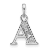 14k White Gold Letter A Pendant with Diamond Accent, Floral Design, Textured Monogram Charm