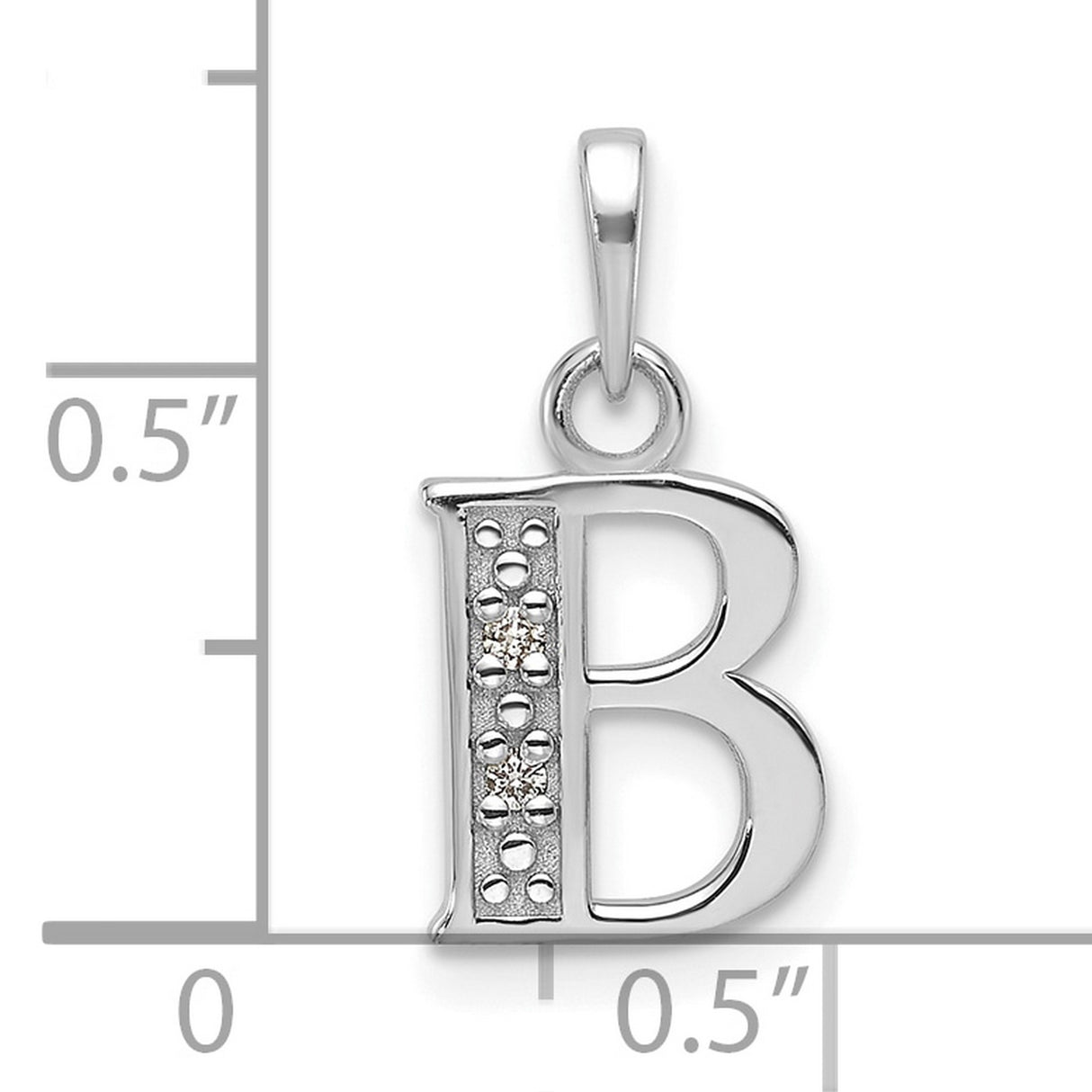 14k White Gold Initial B Pendant with Diamond Accents, Polished Letter Charm for Women