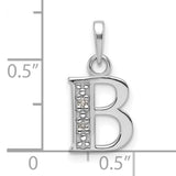14k White Gold Initial B Pendant with Diamond Accents, Polished Letter Charm for Women