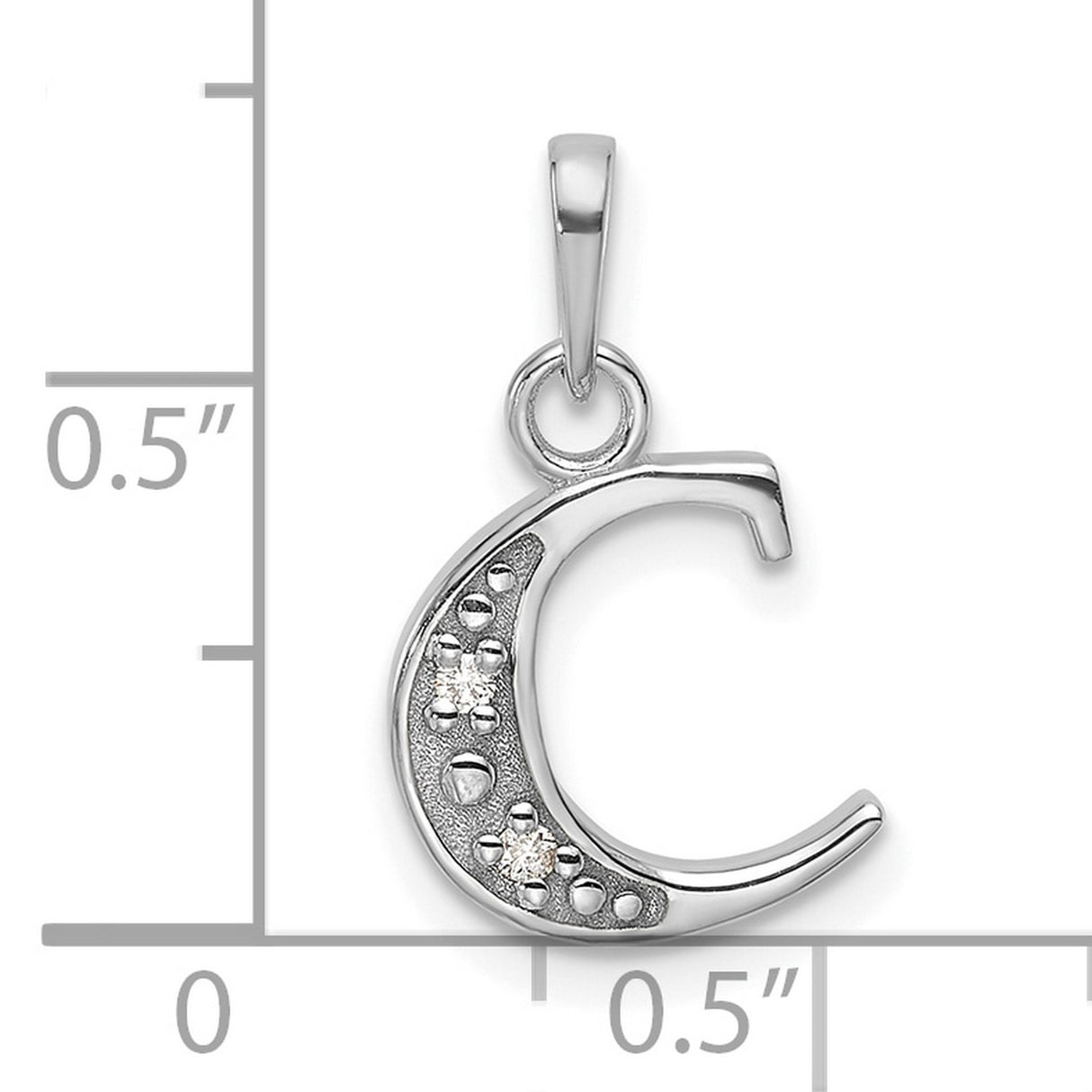 14k White Gold Initial C Pendant with Diamond Accent, Script Letter Charm