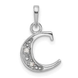 14k White Gold Initial C Pendant with Diamond Accent, Script Letter Charm