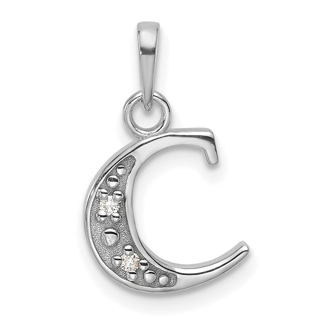 14k White Gold Initial C Pendant with Diamond Accent, Script Letter Charm
