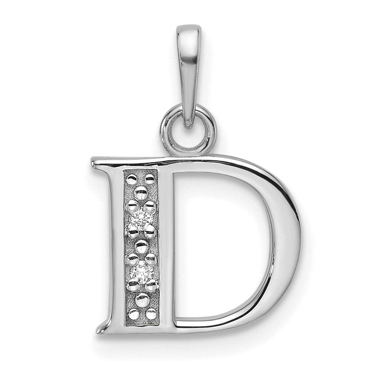 14k White Gold Diamond Accent Letter D Pendant Charm, Custom Initial Jewelry for Women