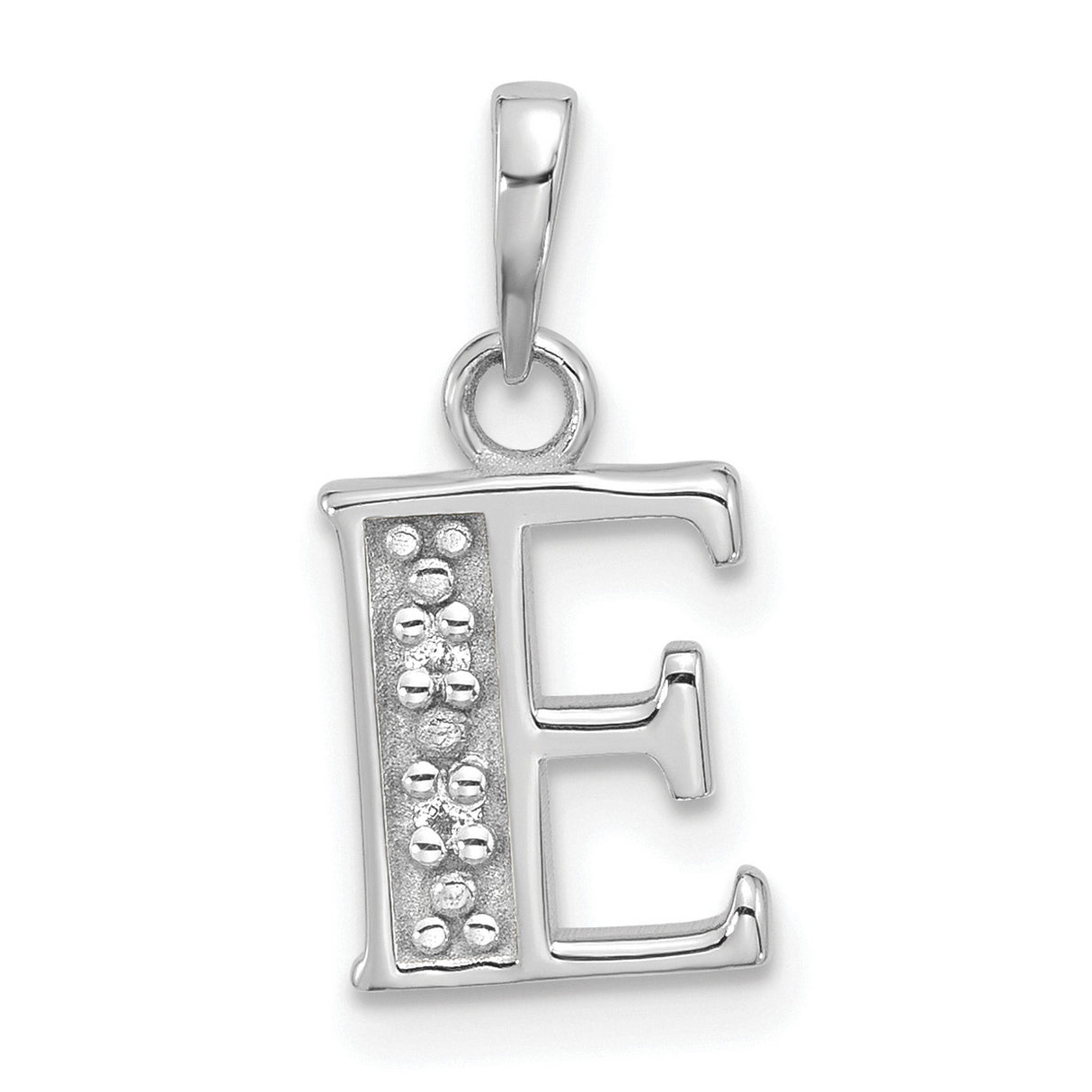 14k White Gold Initial Pendant with Diamond, Script Letter E Charm for Women