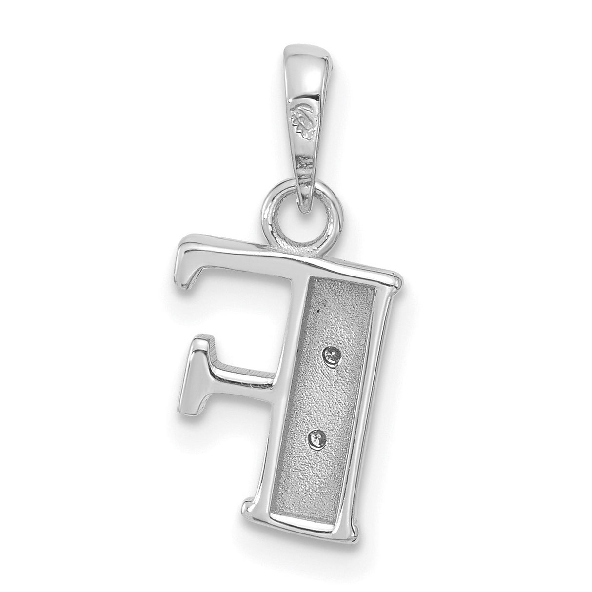 14k White Gold Initial F Pendant Charm with Diamond, Textured Dotted Design