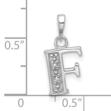 14k White Gold Initial F Pendant Charm with Diamond, Textured Dotted Design