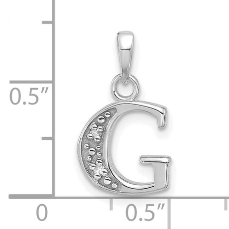 14k White Gold Letter G Pendant with Diamond, Textured Initial Charm for Women