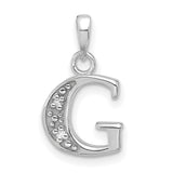 14k White Gold Letter G Pendant with Diamond, Textured Initial Charm for Women