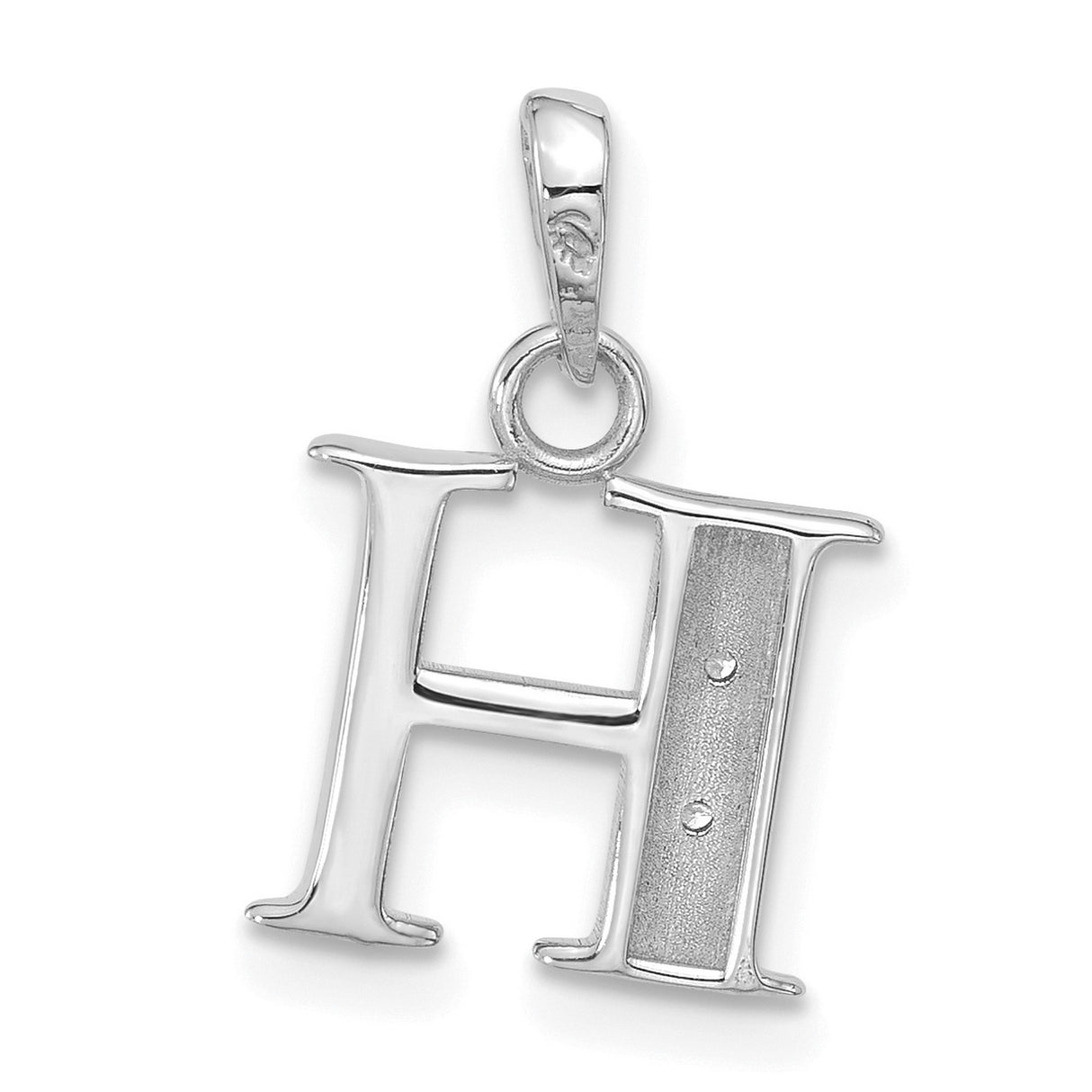 14k White Gold Letter H Pendant with Diamond Accents, Polished Finish, Initial Monogram Charm