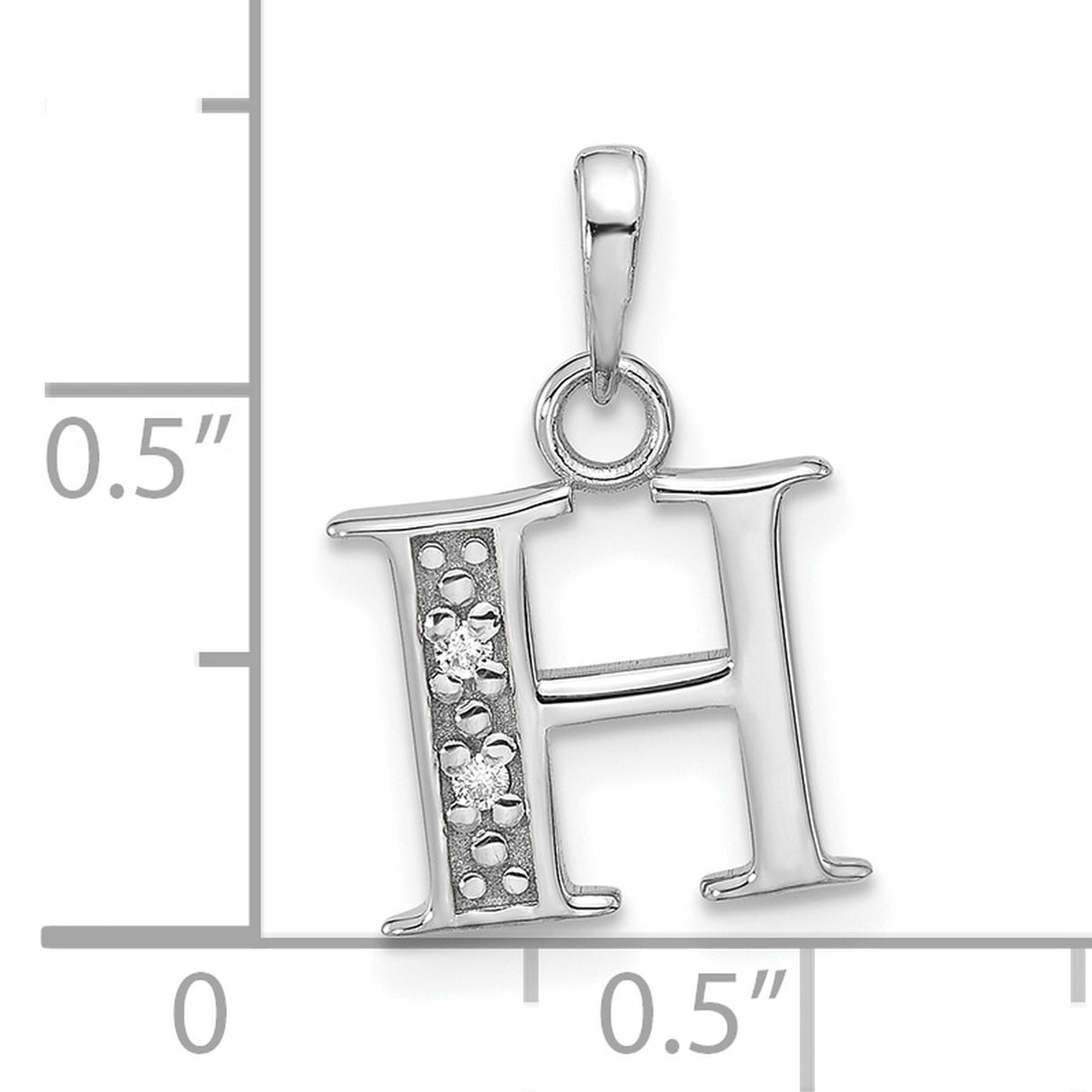 14k White Gold Letter H Pendant with Diamond Accents, Polished Finish, Initial Monogram Charm