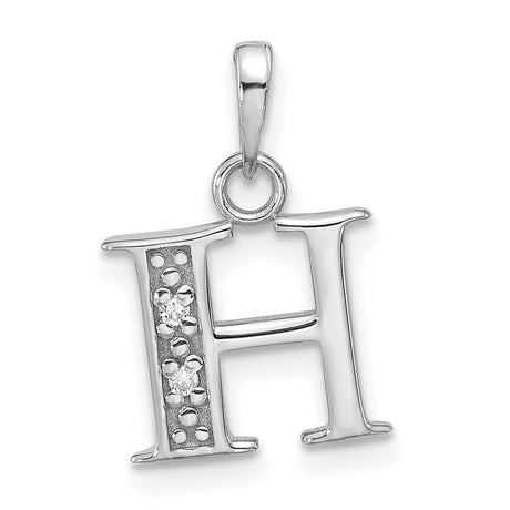 14k White Gold Letter H Pendant with Diamond Accents, Polished Finish, Initial Monogram Charm