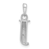 14k White Gold Letter J Pendant with Diamond Inset, Minimalist Monogram Charm