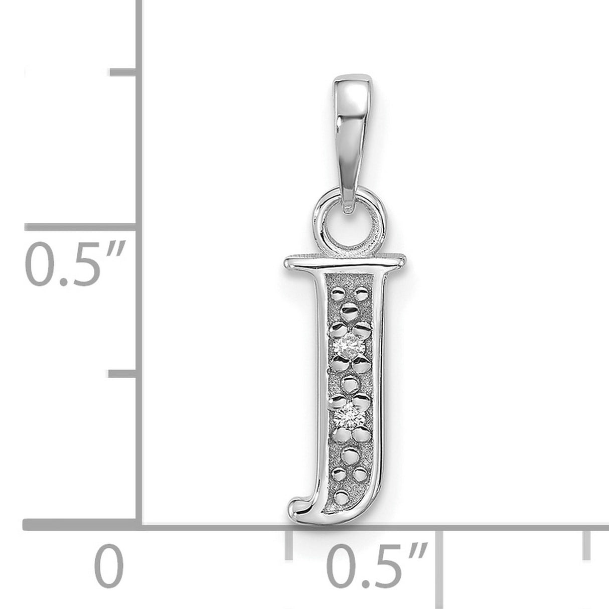 14k White Gold Letter J Pendant with Diamond Inset, Minimalist Monogram Charm