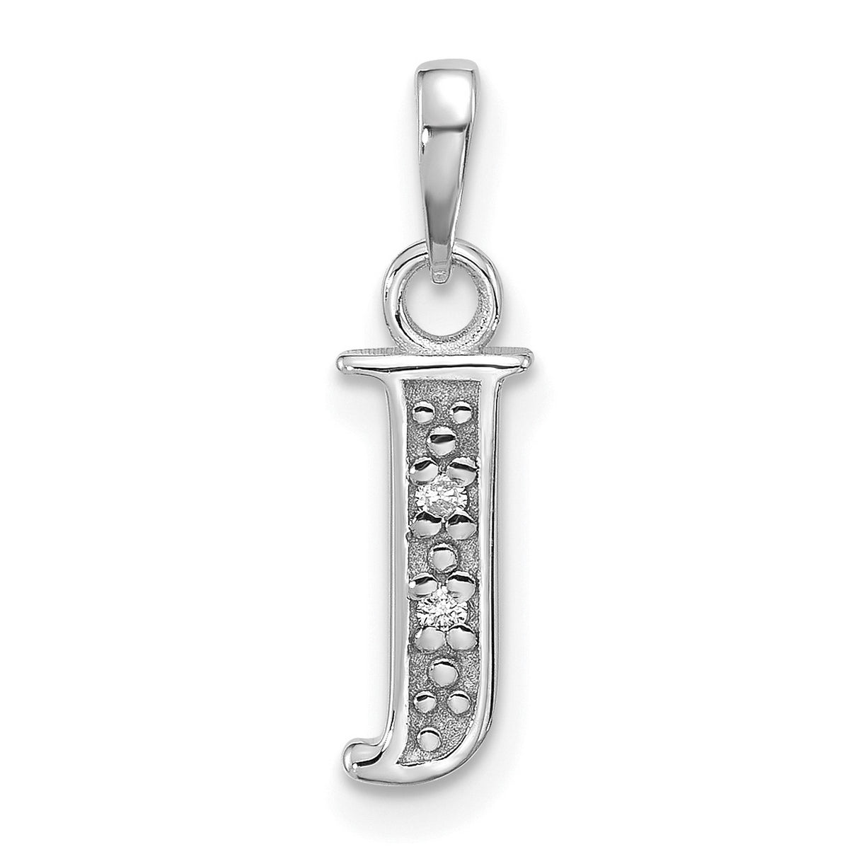 14k White Gold Letter J Pendant with Diamond Inset, Minimalist Monogram Charm