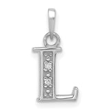 14k White Gold Letter L Pendant with Diamond Accent, Dainty Monogram Charm for Women