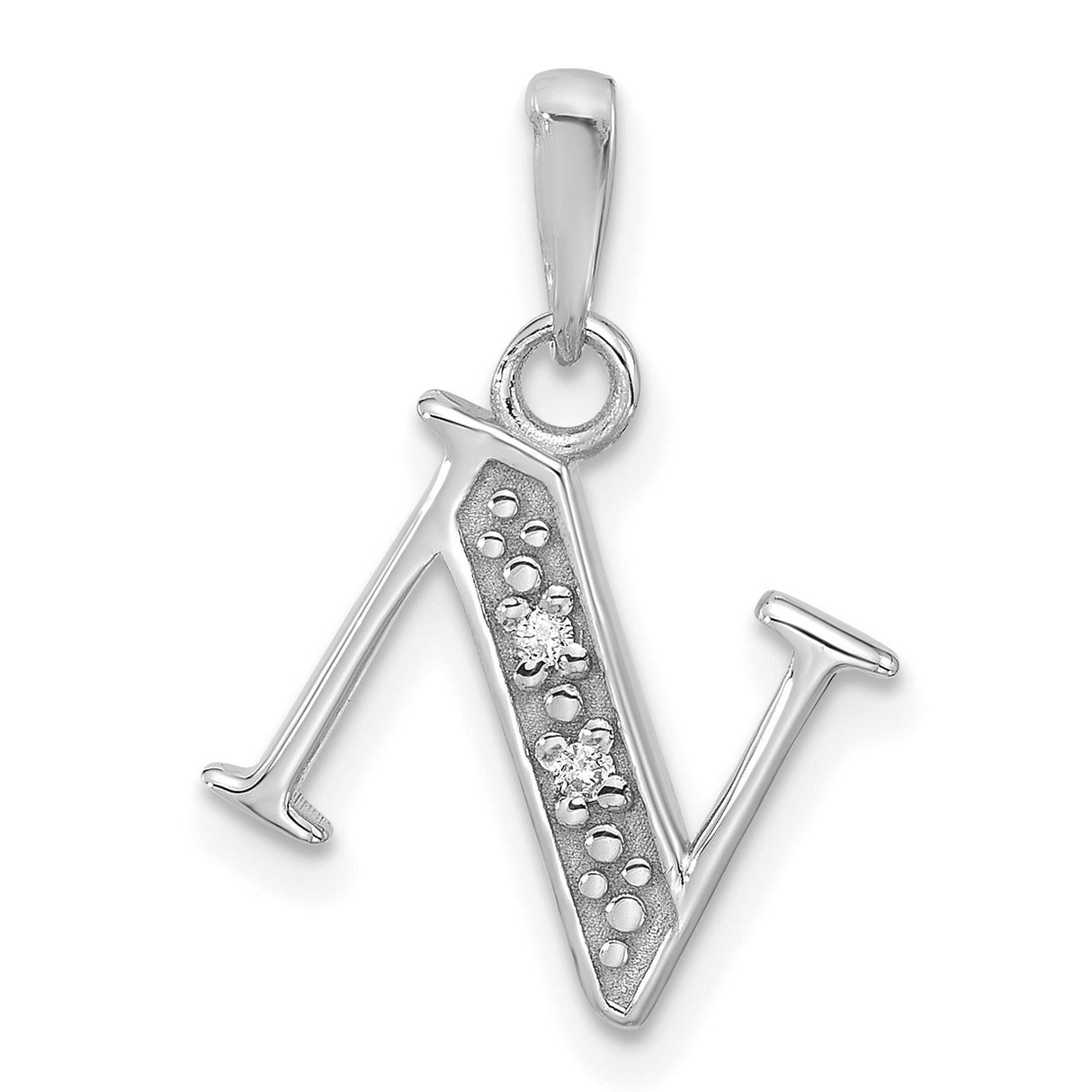 14k White Gold Initial N Pendant with Diamond Accent, Monogram Letter Charm for Women