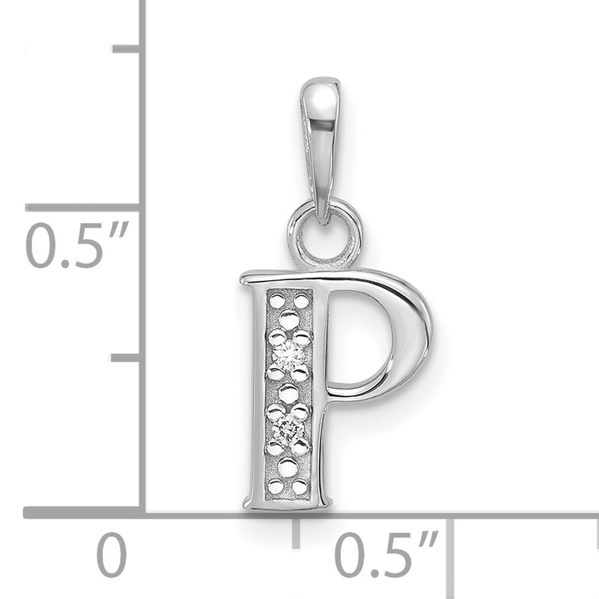 14k White Gold Letter P Pendant with Diamond Accents, Alphabet Charm for Women