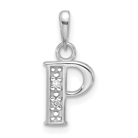 14k White Gold Letter P Pendant with Diamond Accents, Alphabet Charm for Women