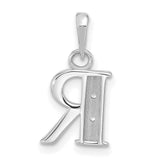 14k White Gold Letter R Pendant with Diamond, Dainty Monogram Charm for Women
