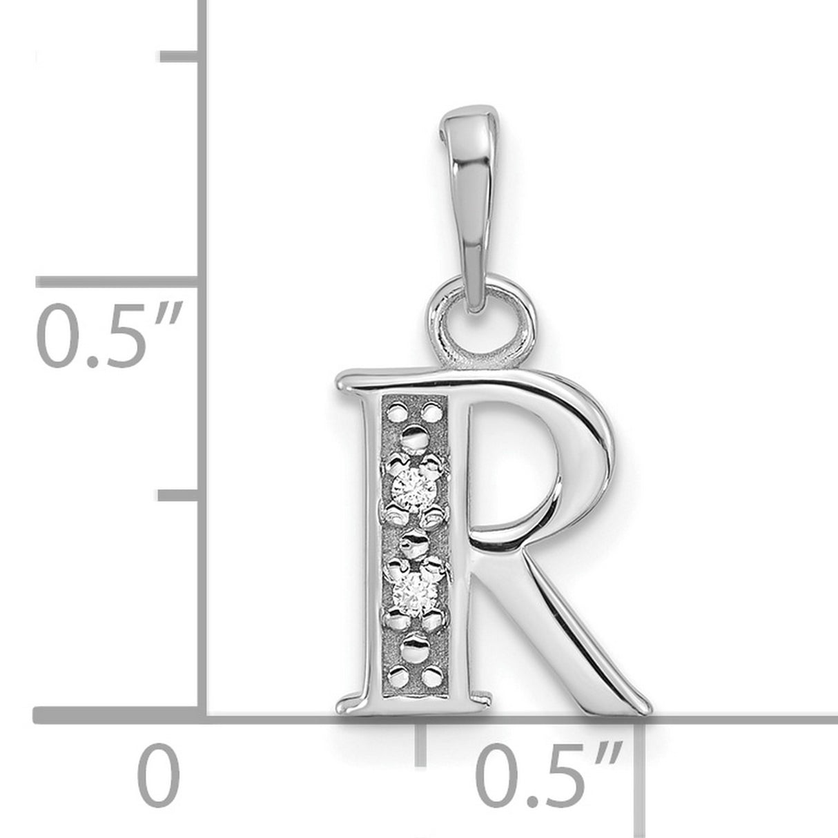 14k White Gold Letter R Pendant with Diamond, Dainty Monogram Charm for Women