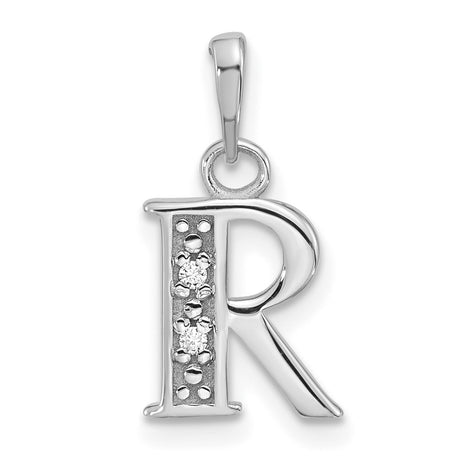 14k White Gold Letter R Pendant with Diamond, Dainty Monogram Charm for Women
