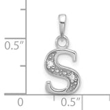 14k White Gold Letter S Pendant with Diamond Cut Detailing and Floral Accents