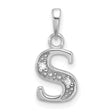 14k White Gold Letter S Pendant with Diamond Cut Detailing and Floral Accents