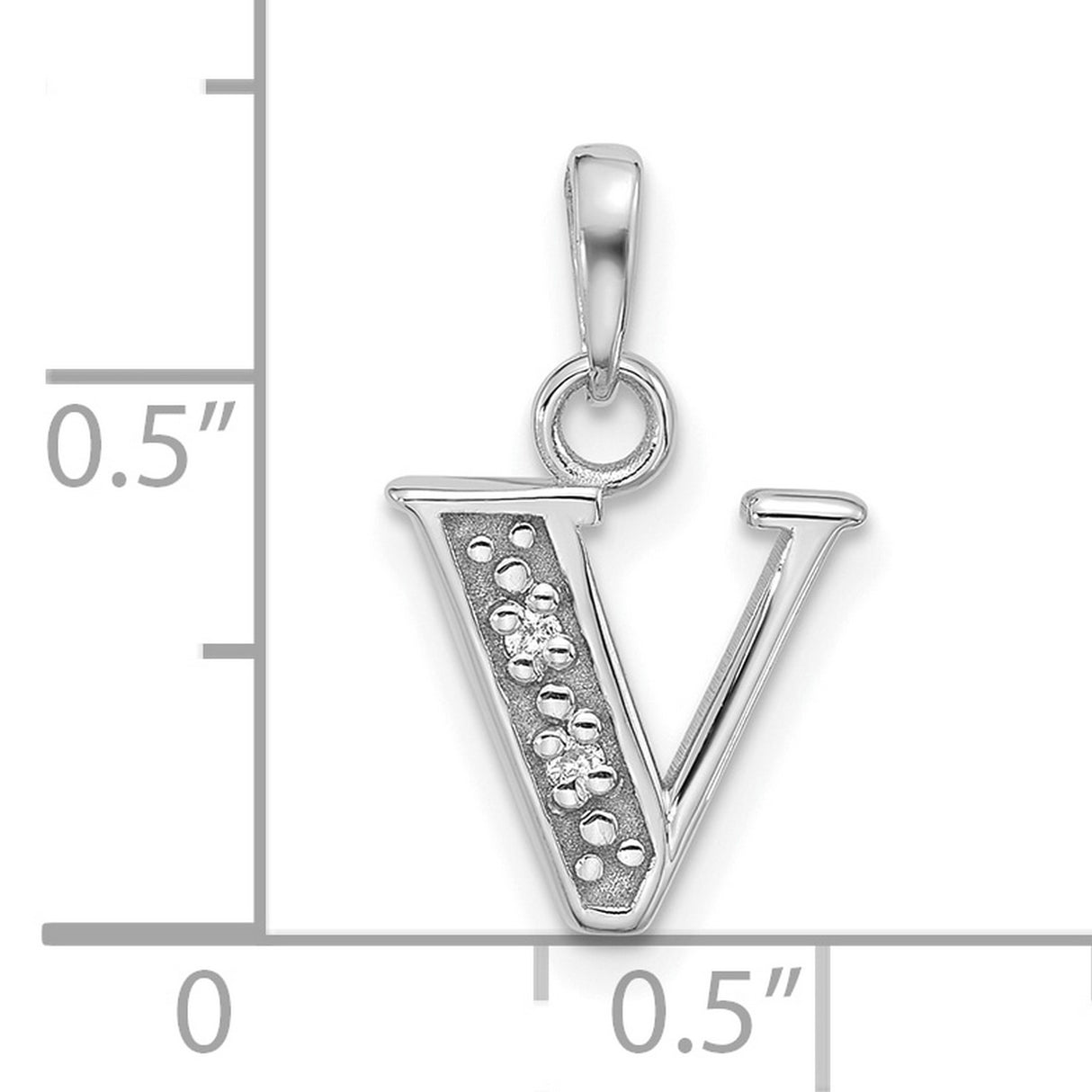 14k White Gold V Initial Pendant with Diamond Accent, Script Letter Charm for Women