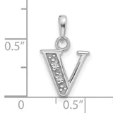 14k White Gold V Initial Pendant with Diamond Accent, Script Letter Charm for Women