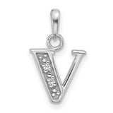 14k White Gold V Initial Pendant with Diamond Accent, Script Letter Charm for Women