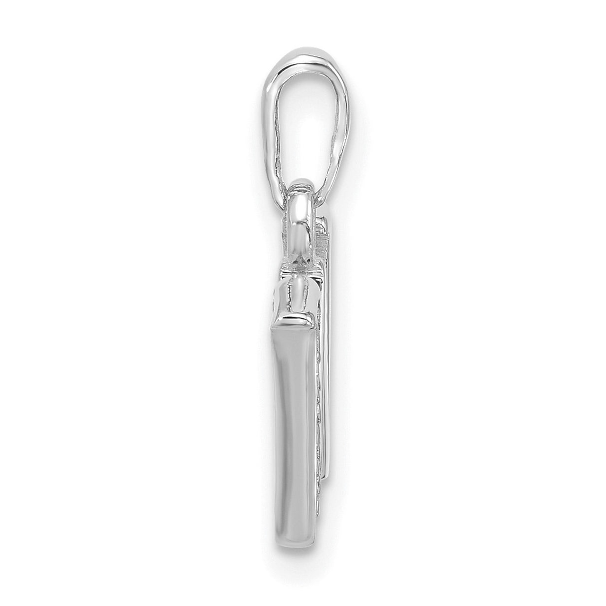 14k White Gold Letter W Pendant Charm with Diamond Accent, Textured and Polished Design