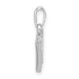 14k White Gold Letter W Pendant Charm with Diamond Accent, Textured and Polished Design