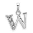 14k White Gold Letter W Pendant Charm with Diamond Accent, Textured and Polished Design