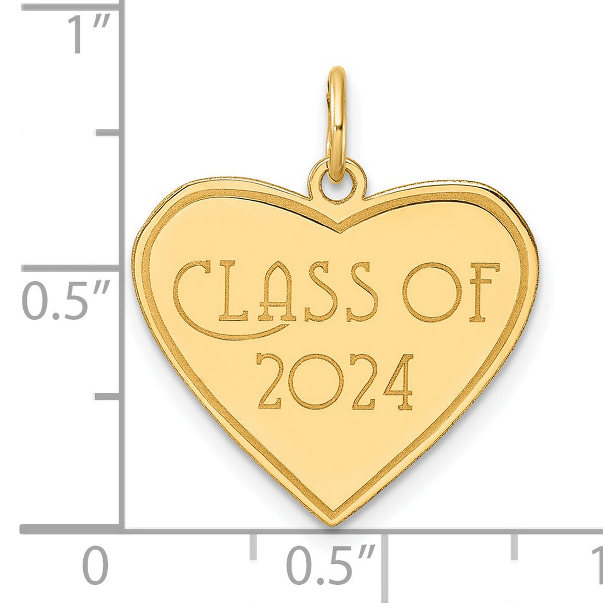 Polished Class of 2024 Heart Charm Pendant in Real 14k Yellow Gold