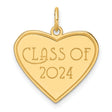 Polished Class of 2024 Heart Charm Pendant in Real 14k Yellow Gold