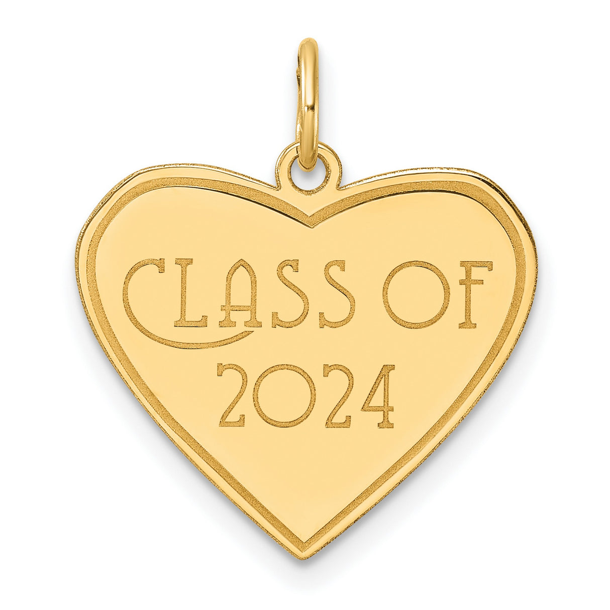 Polished Class of 2024 Heart Charm Pendant in Real 14k Yellow Gold