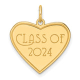 Polished Class of 2024 Heart Charm Pendant in Real 14k Yellow Gold