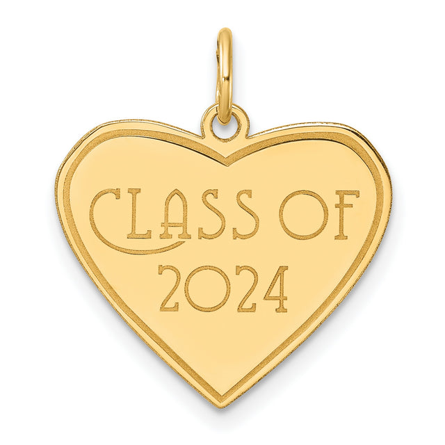 Polished Class of 2024 Heart Charm Pendant in Real 14k Yellow Gold