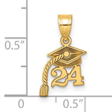 Graduation Cap 24 with Dangling Tassel Charm Pendant in Real 14k Yellow Gold