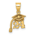 Graduation Cap 24 with Dangling Tassel Charm Pendant in Real 14k Yellow Gold