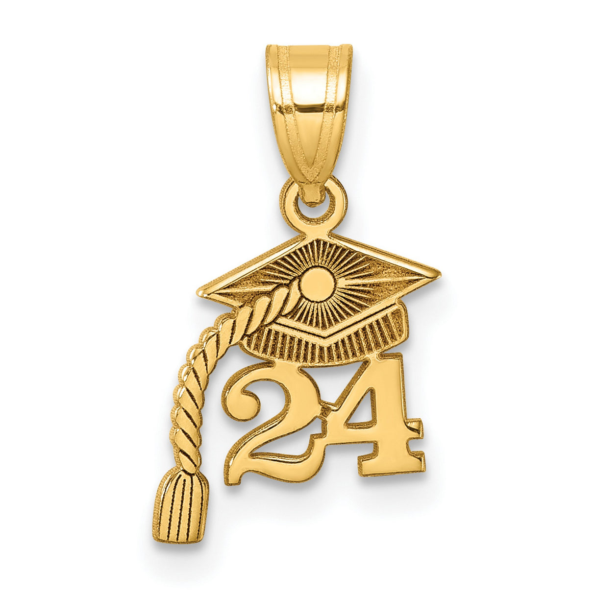 Graduation Cap 24 with Dangling Tassel Charm Pendant in Real 14k Yellow Gold
