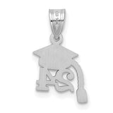 Graduation Cap 24 with Dangling Tassel Charm Pendant in Real 14k White Gold