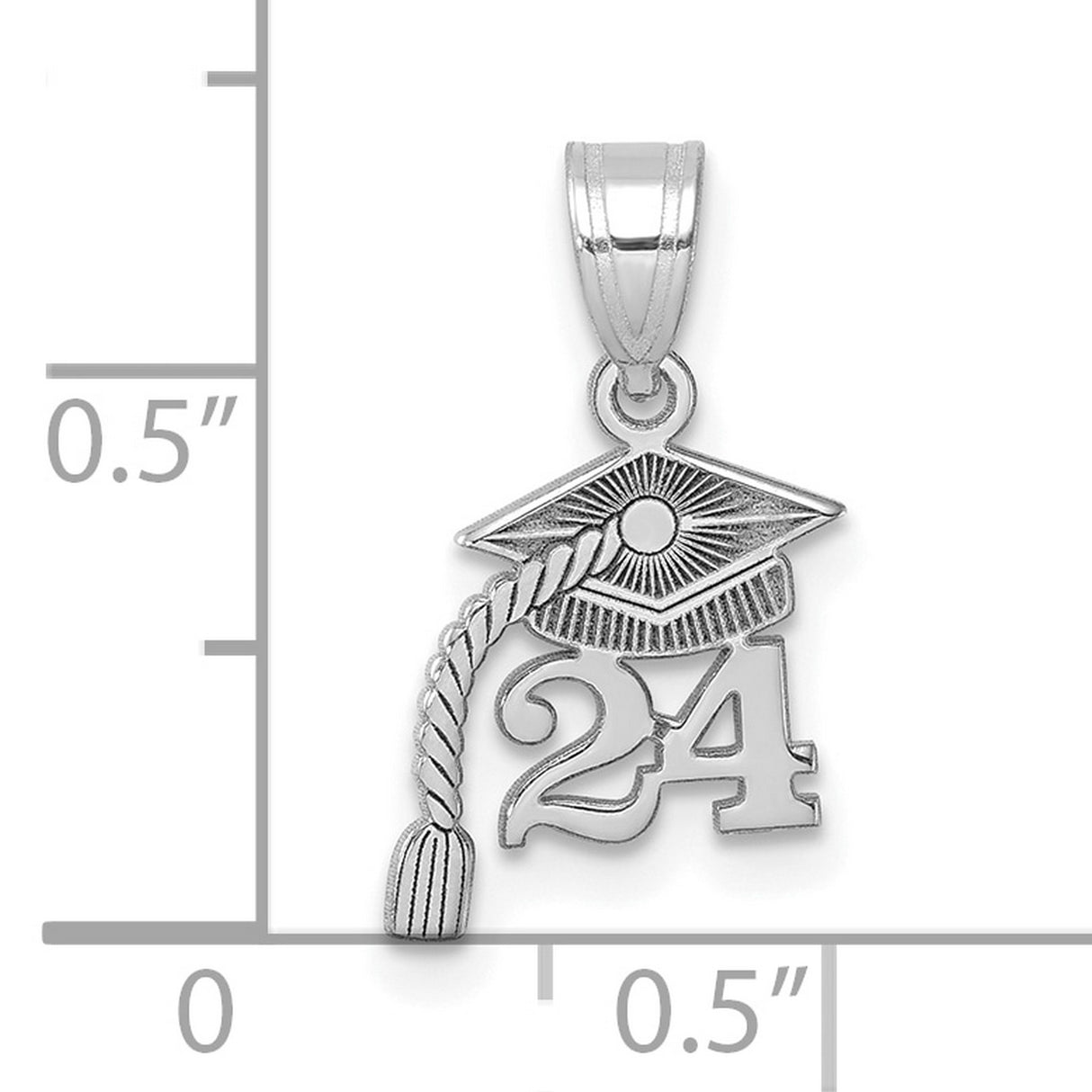 Graduation Cap 24 with Dangling Tassel Charm Pendant in Real 14k White Gold