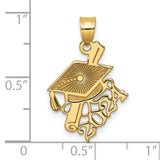 Graduation Cap and Slanted Diploma 2024 Charm Pendant in Real 14k Yellow Gold