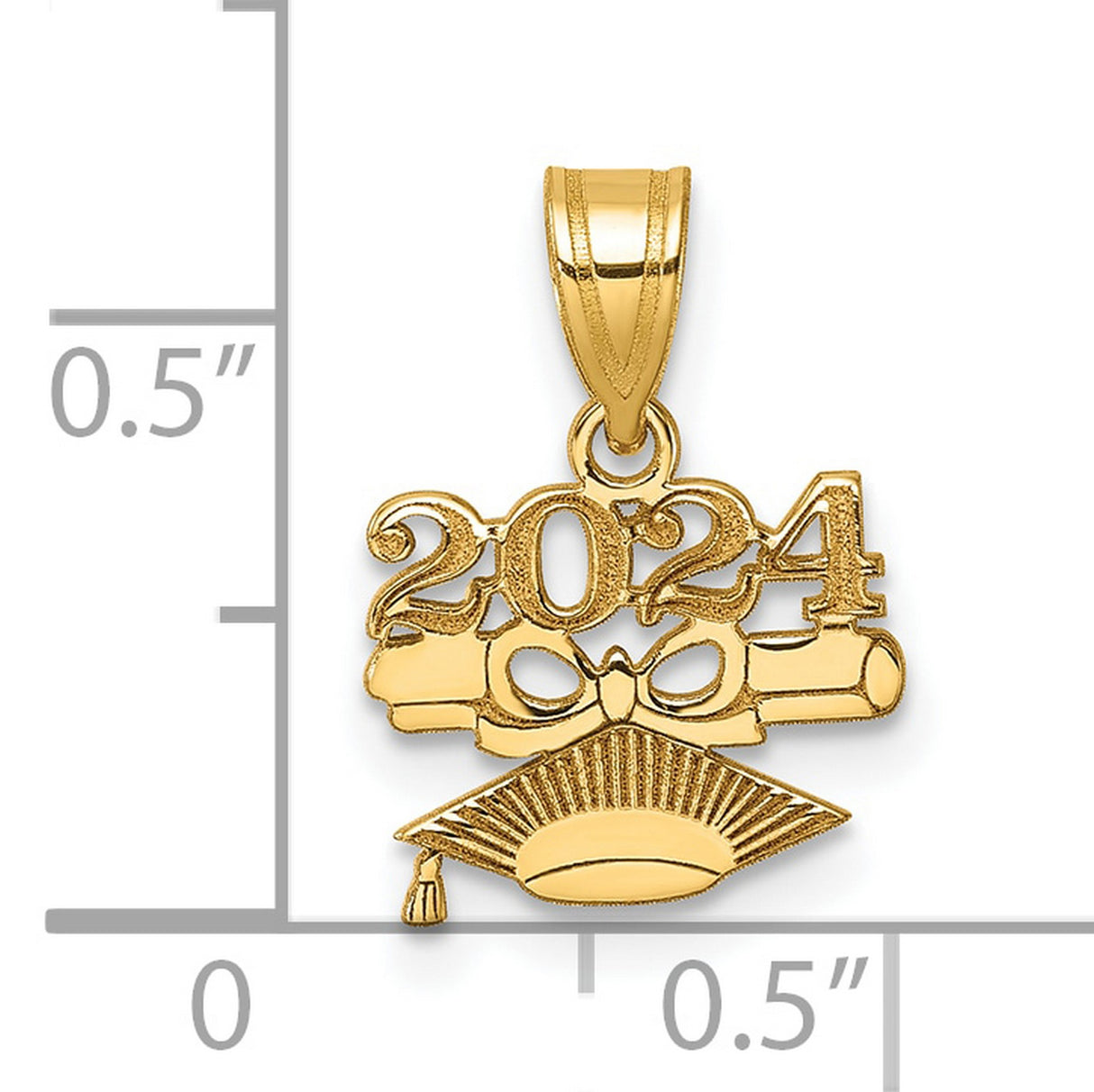 Graduation Cap and Diploma 2024 Charm Pendant in Real 14k Yellow Gold