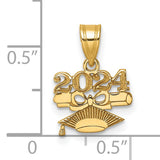 Graduation Cap and Diploma 2024 Charm Pendant in Real 14k Yellow Gold