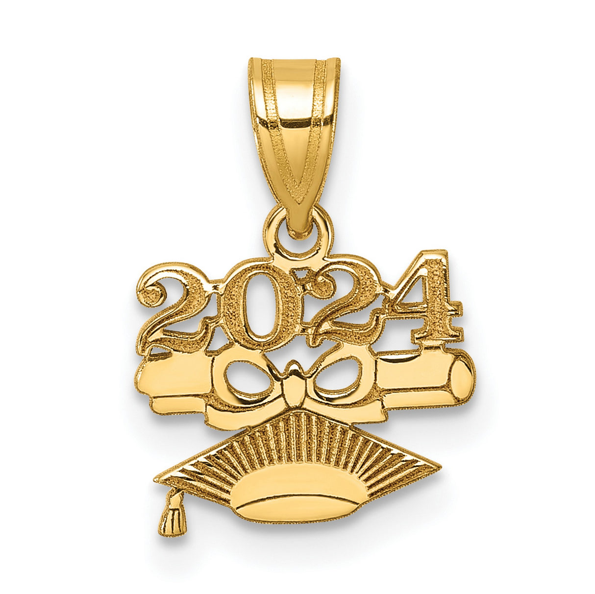 Graduation Cap and Diploma 2024 Charm Pendant in Real 14k Yellow Gold