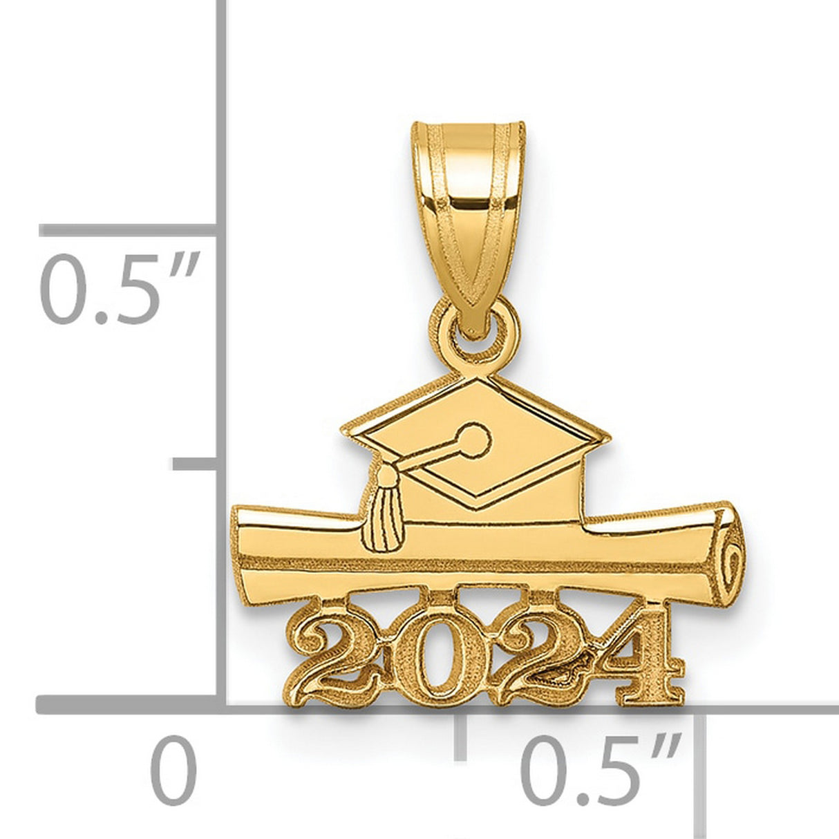 2024 Graduation Cap and Diploma Charm Pendant in Real 14k Yellow Gold